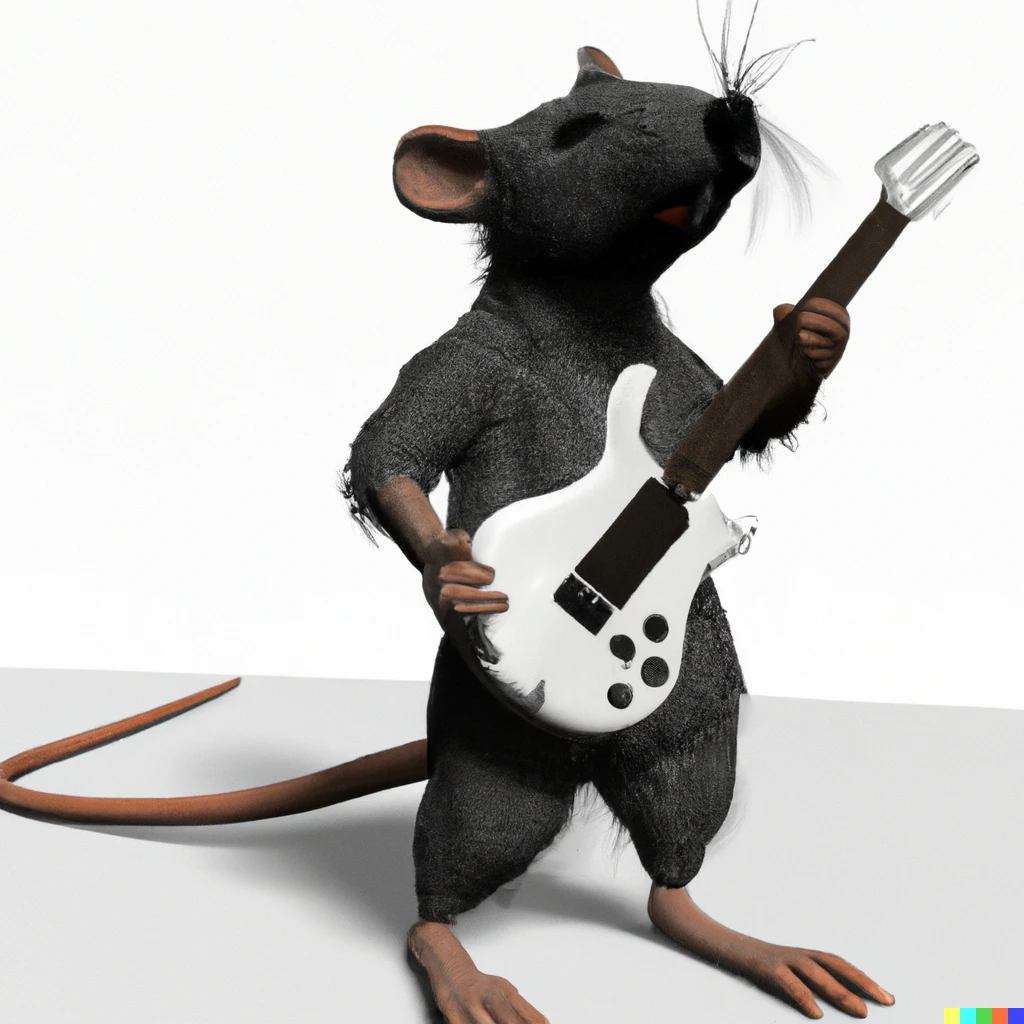 Prompt: A 3d model of a rat holding a guitar