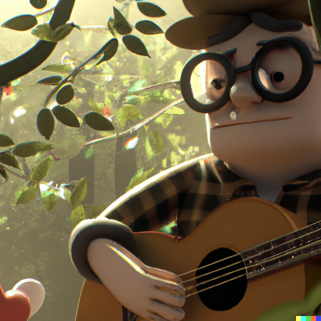 Prompt: "Every now and then I hear someone that makes me wanna play the banjo. But then I stop and think, I don’t want to play the banjo." closeup diorama illustration, Screenshot from a cute adorable 3D movie, rendered in Cinema4D with octane renderer and unreal engine, very very very very very very beautiful digital art. Backlit, bokeh, cinematic lighting