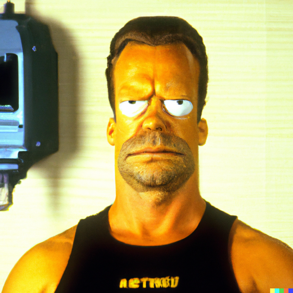 Bryan × DALL·E 2 | A still of Homer Simpson from The Terminator (1984 ...