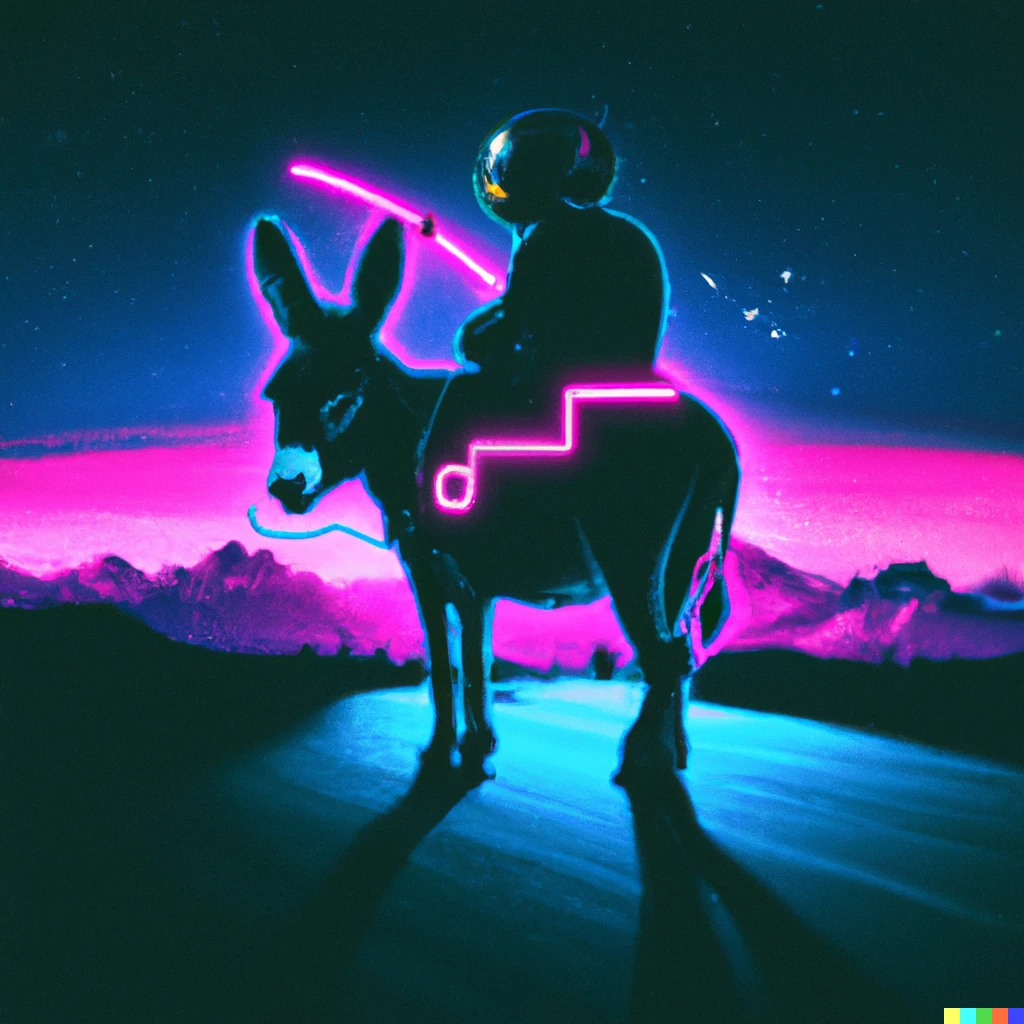 Prompt: Synthwave donkey ride