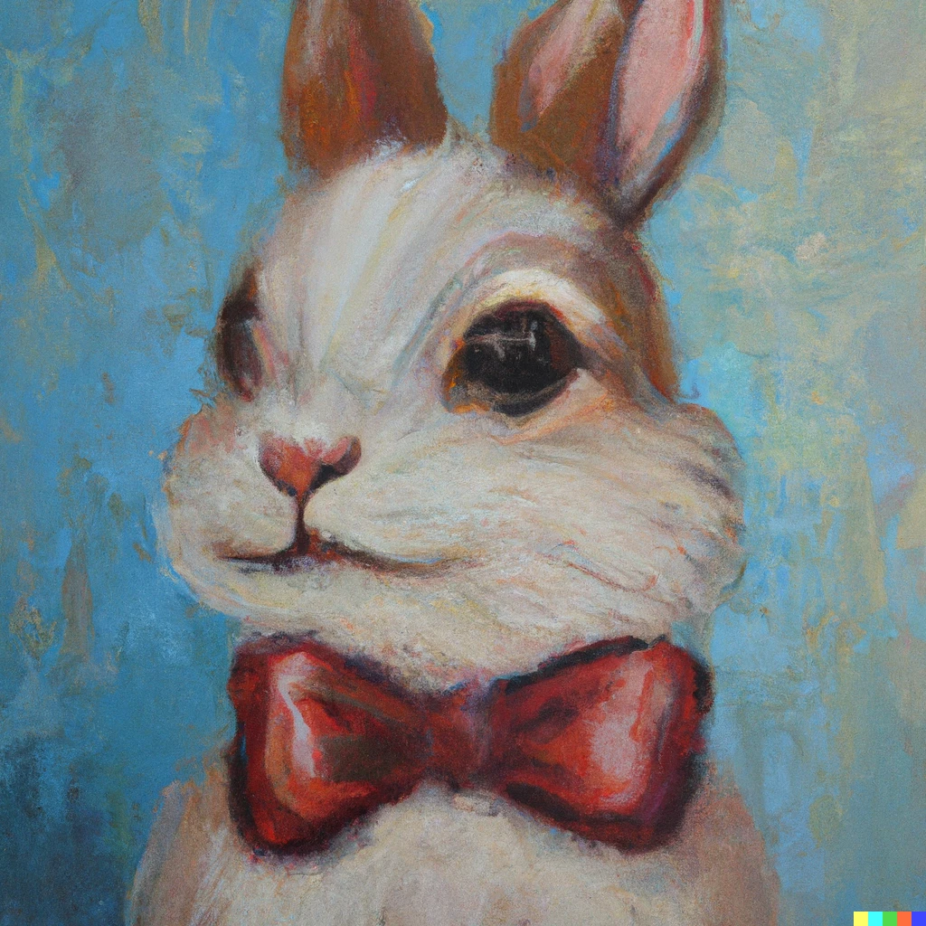 Prompt: Bunny wearing a bowtie oil painting