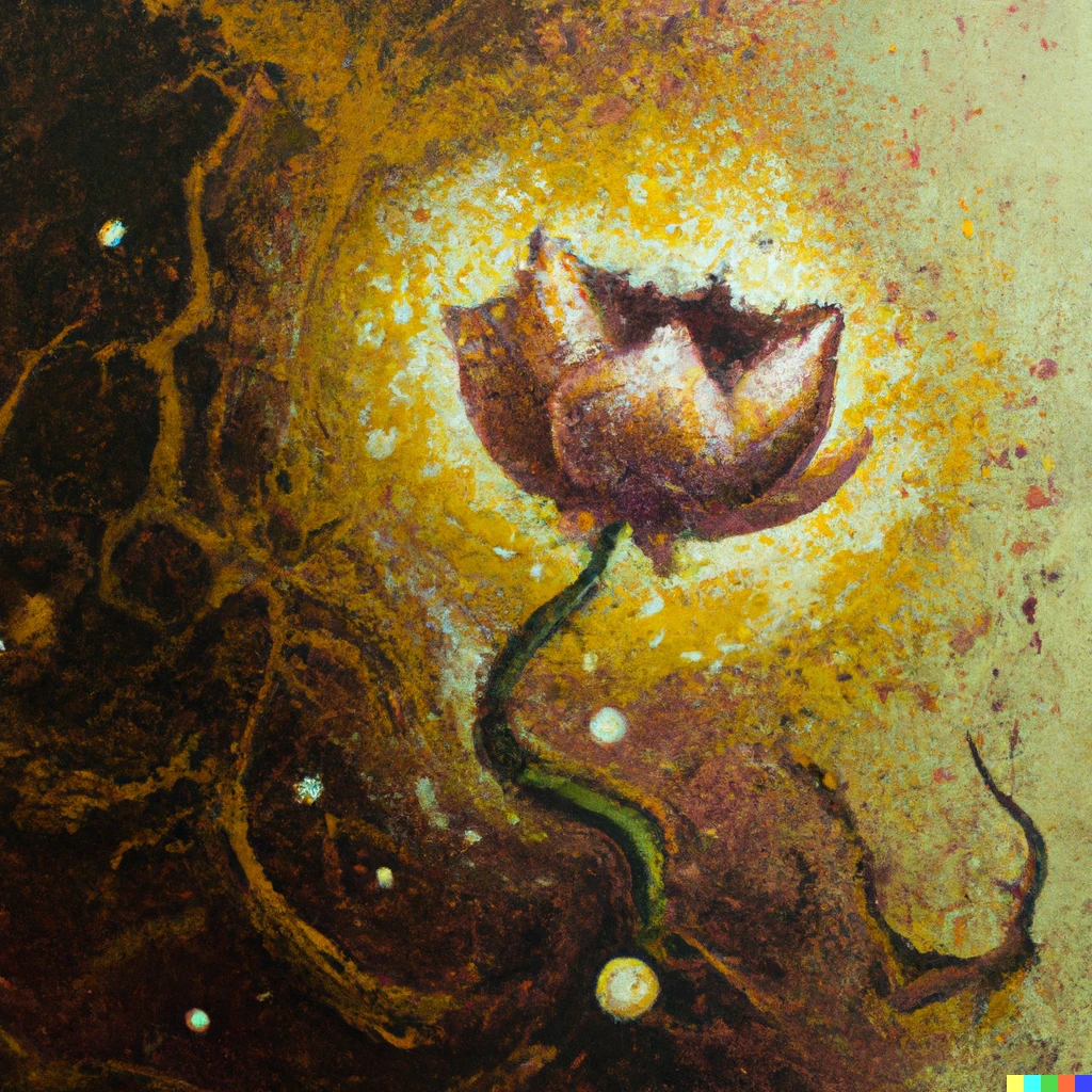 Prompt: an expressive oil painting of a lotus from warframe  drinking, depicted as an explosion of a nebula