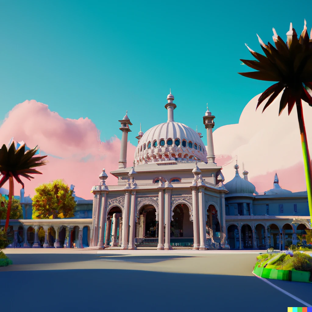 Prompt: a screenshot of brighton pavilion in GTA V