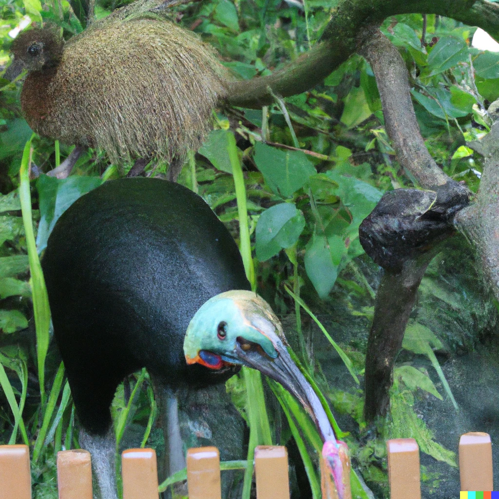 Prompt: a cassowary and a kiwi bird