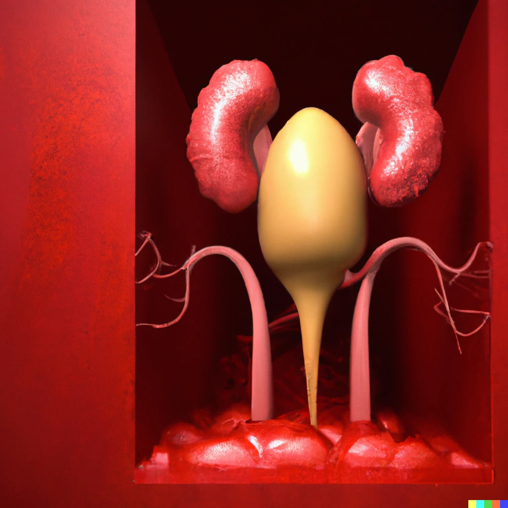 Prompt: 3d render of the ovary organ in a red room 