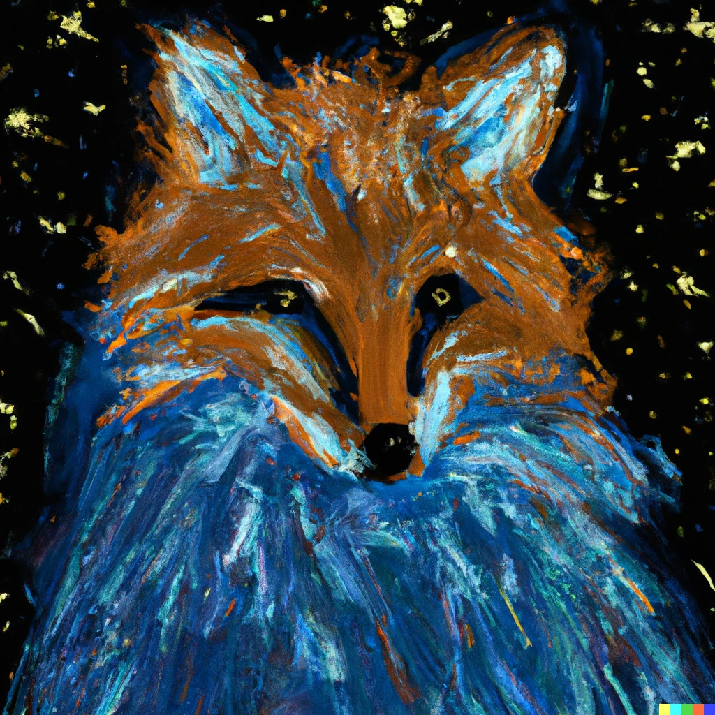 Prompt: a painting of a fox in the style of Starry Night