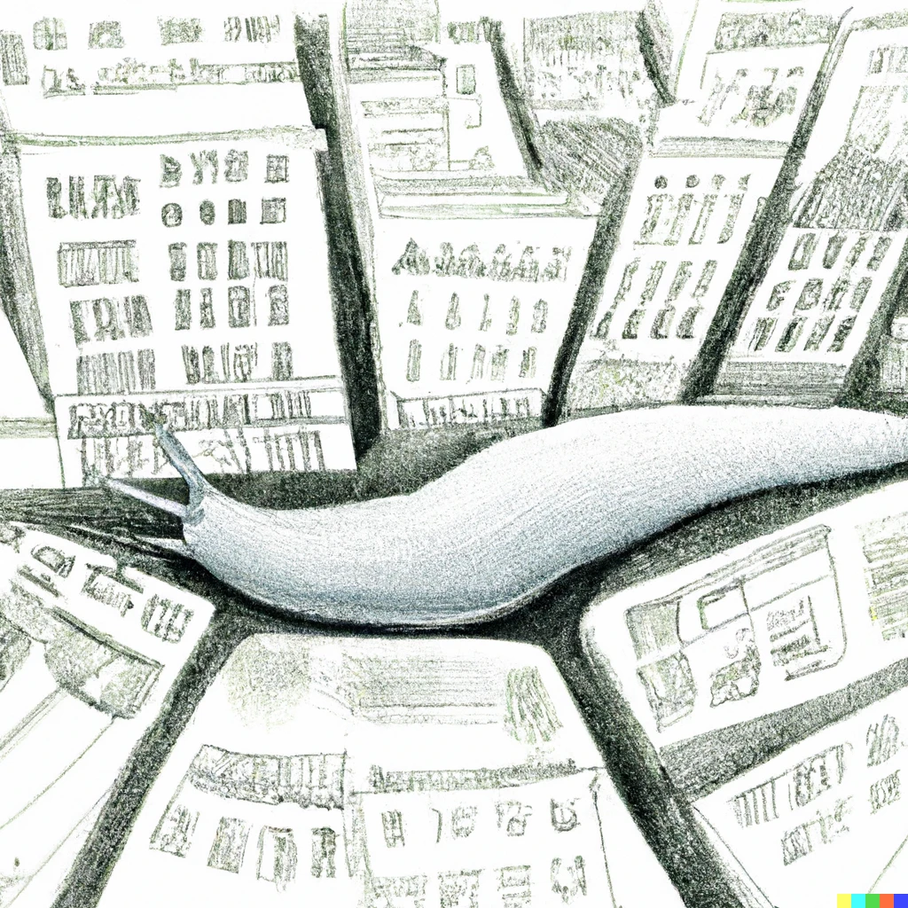 Prompt: Giant slug attack a center of the city, drawn in pencil