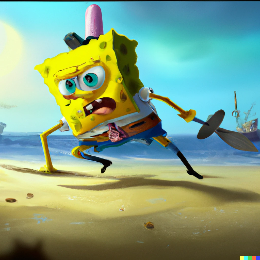 Prompt: Spongebob as the most epic and dramatic ninja, digital art