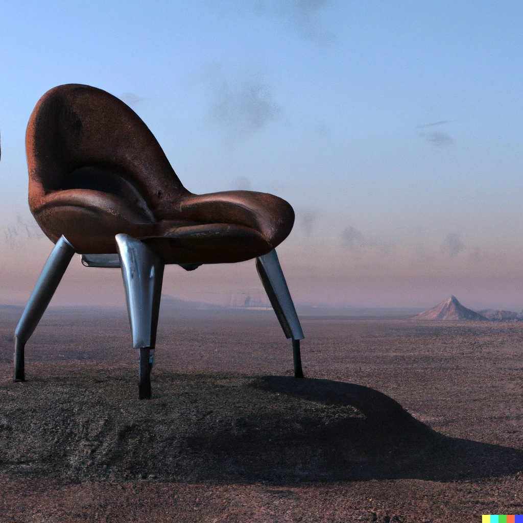 Prompt: a massive chair on the surface of mars, photorealistic