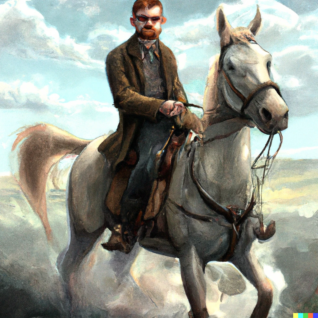 Prompt: Walter White riding a horse in Ireland, digital art