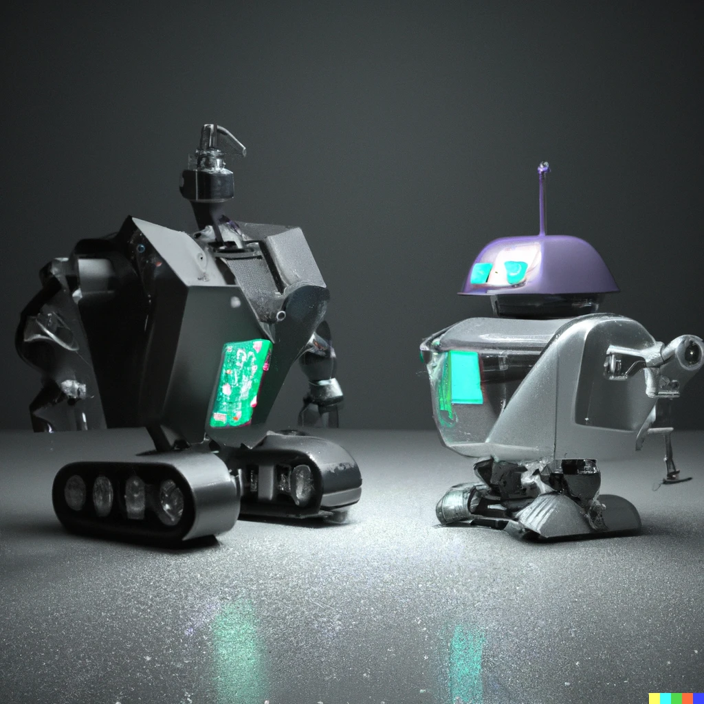 Prompt: big bot battle with raytracing