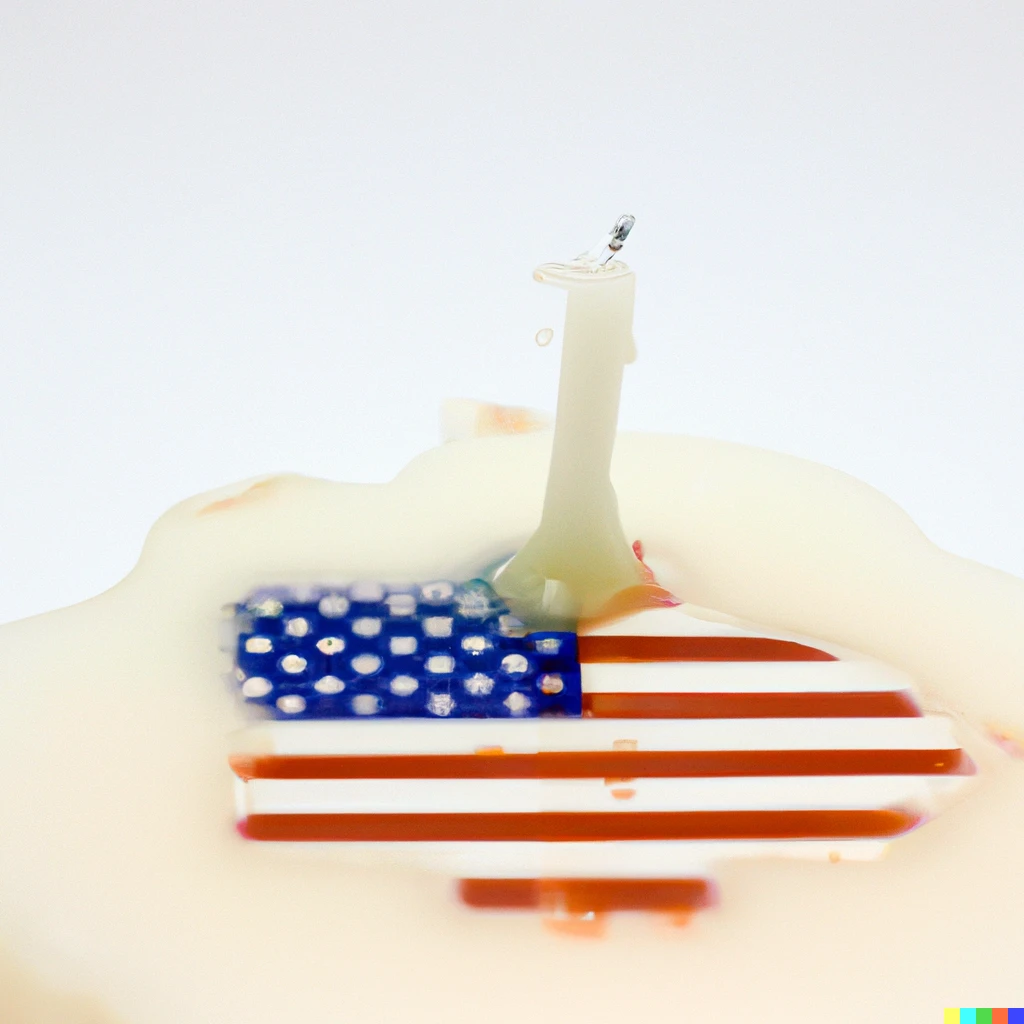 Prompt: A half-melted candle shaped like America