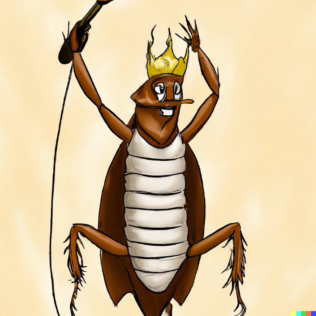 Prompt: A cockroach king trying to hold the weight of his fears above his head