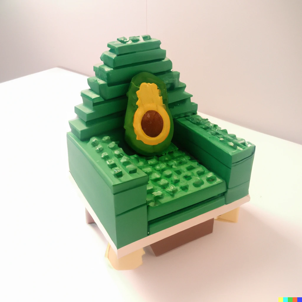 Prompt: An Avocado Armchair made out of legos