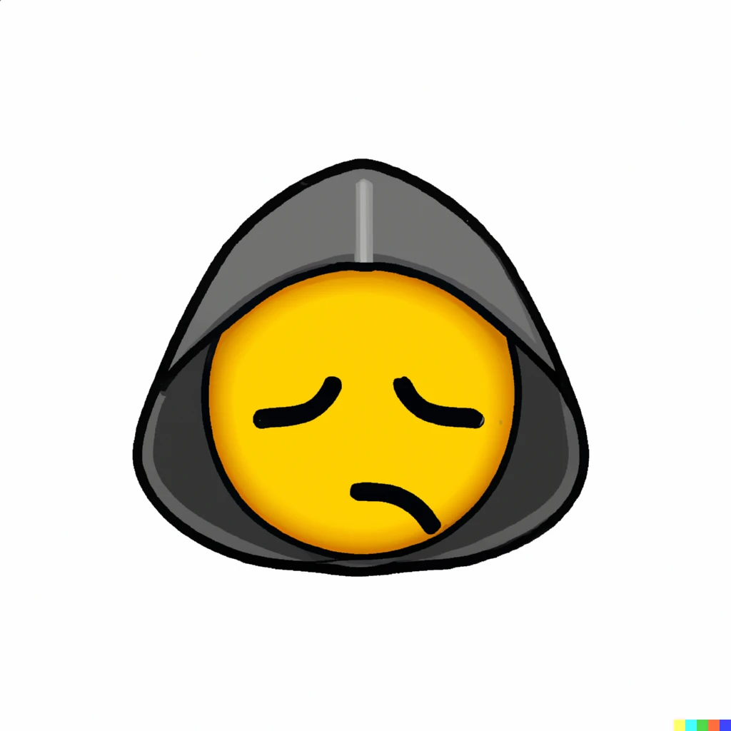 Prompt: A depressed emoji wearing a hoodie