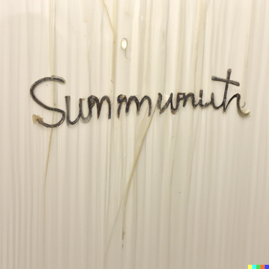 Prompt: The word “scrumptious” spelled with long human hair that’s stuck to the wall of a shower