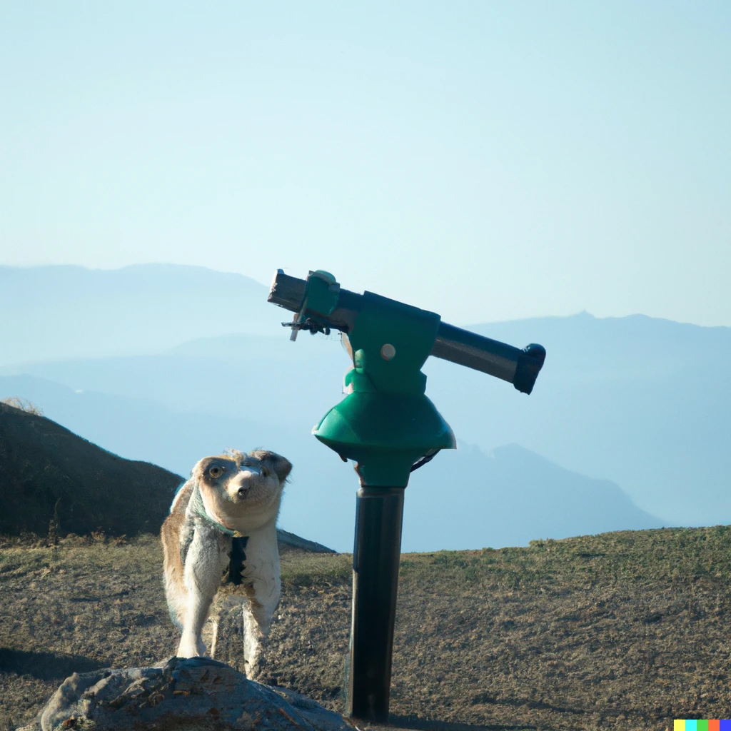 Prompt: Seeing a dog in a hill with a telescope