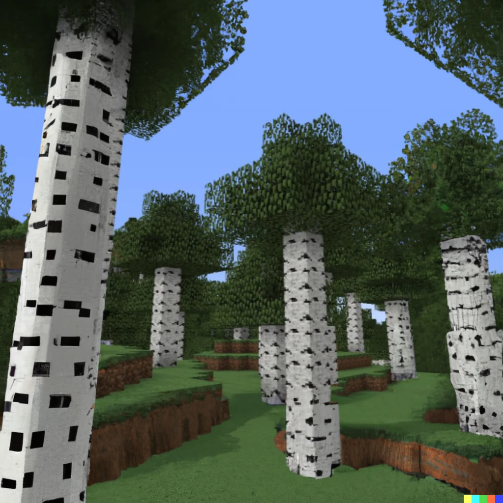 Prompt: Minecraft screenshot in the birch forest biome