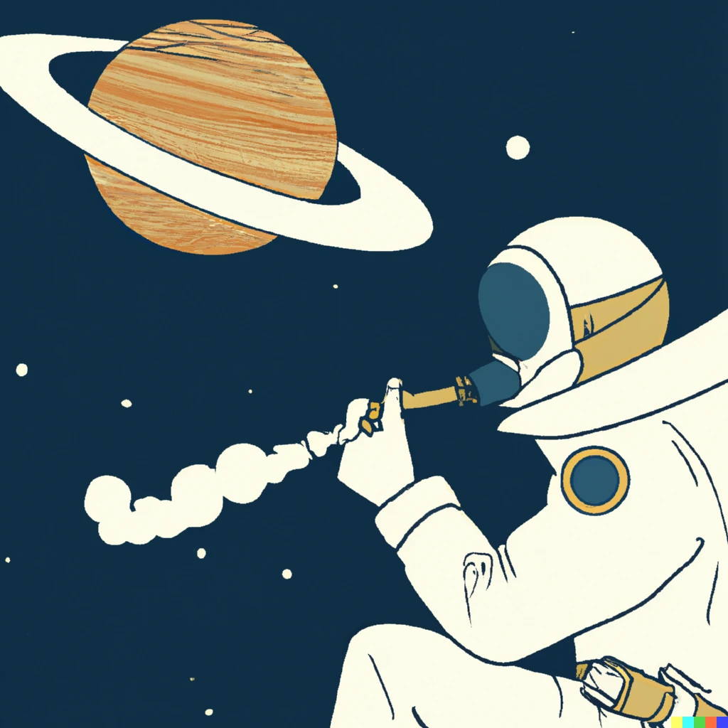Prompt: an astronaut smoking a pipe looking at saturn