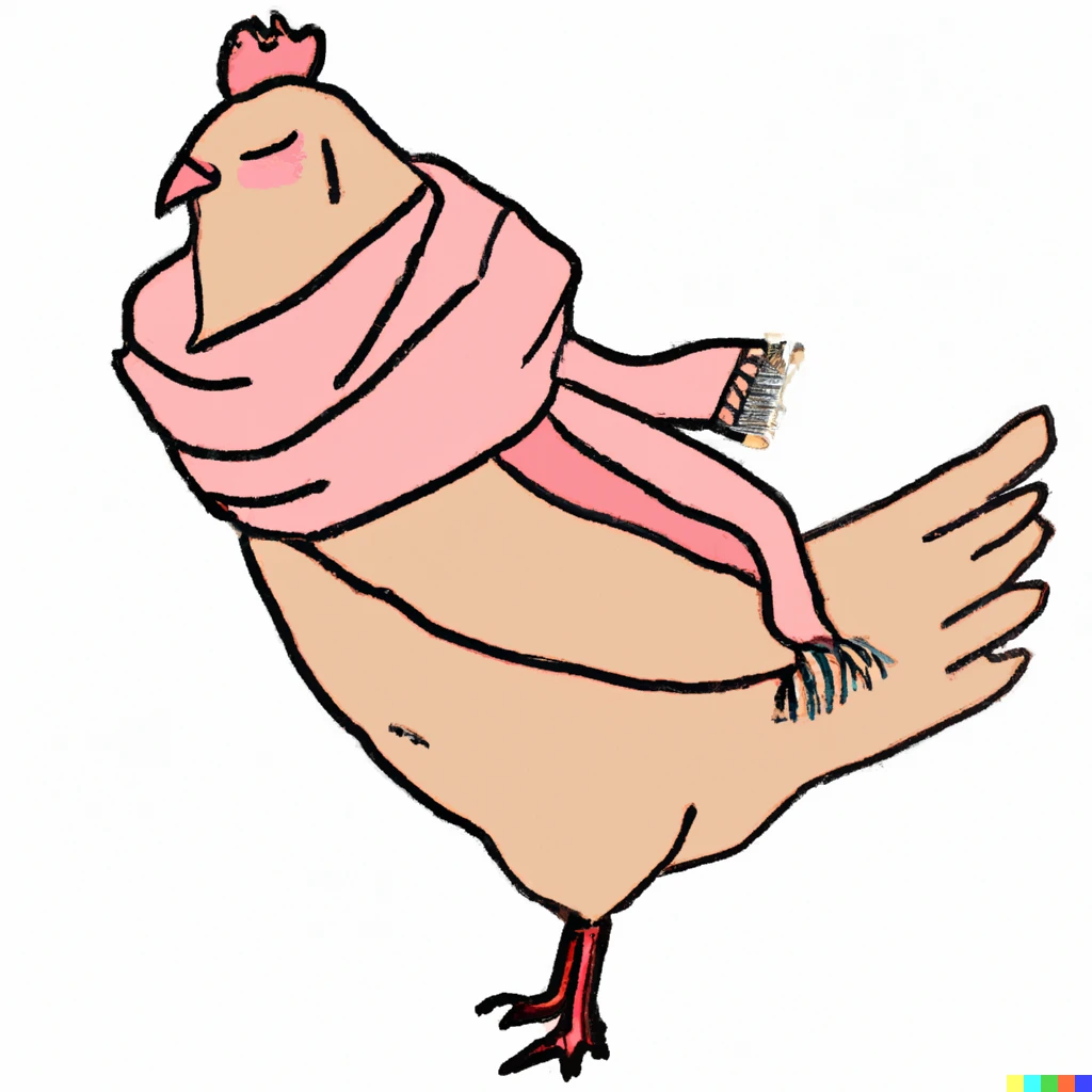 Prompt: A picture of a chicken wearing a shawl