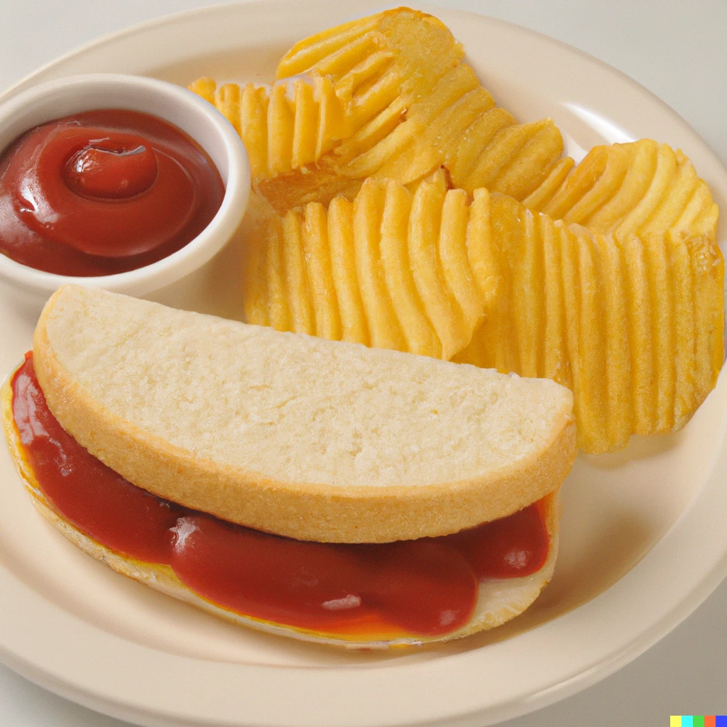 Prompt: a potato chip and ketchup sandwich 