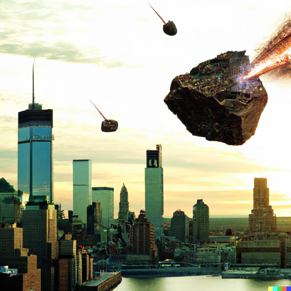 Prompt: New York City being destroyed by meteorites, photorealisitc