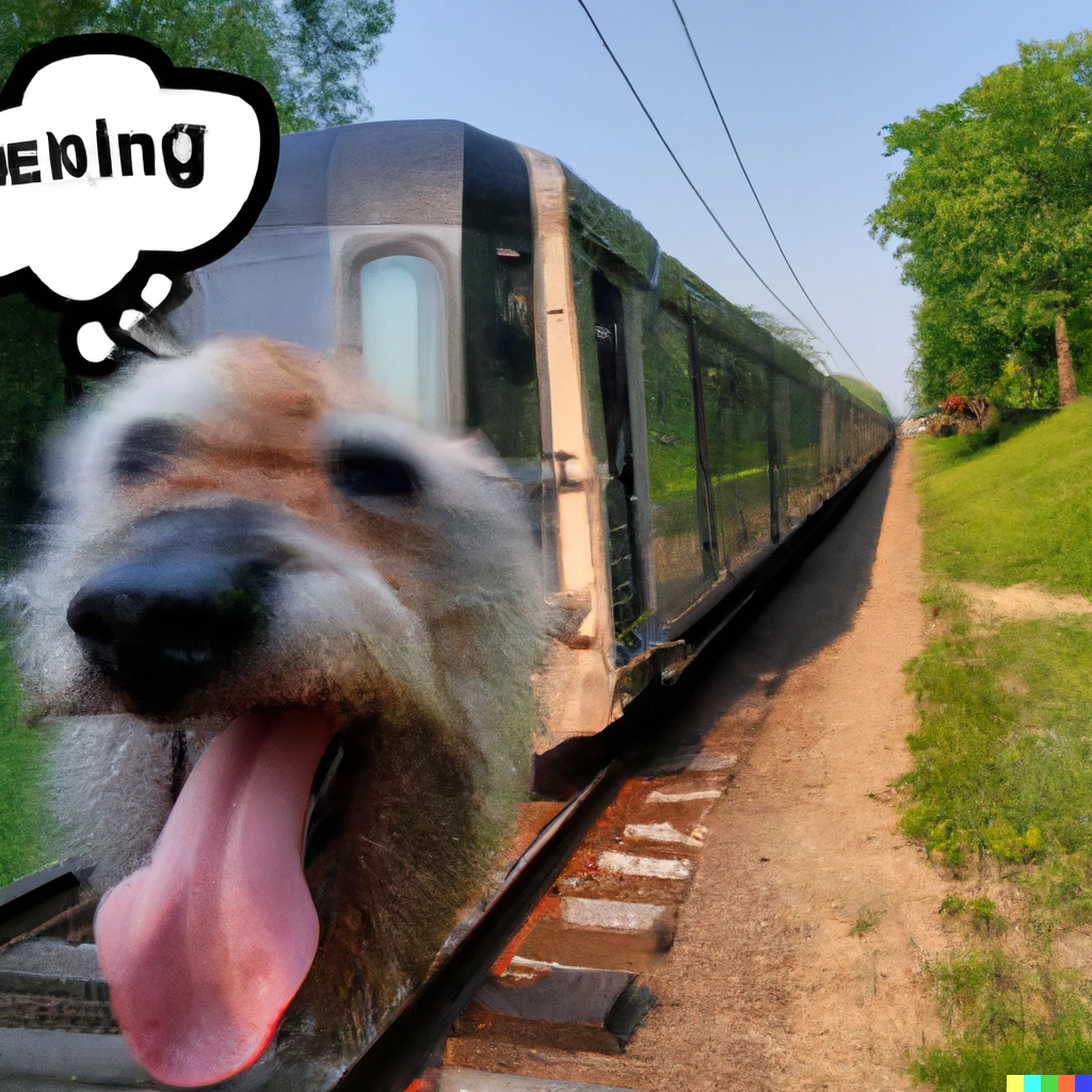 Prompt: absurd photo of a train that is literally a dog