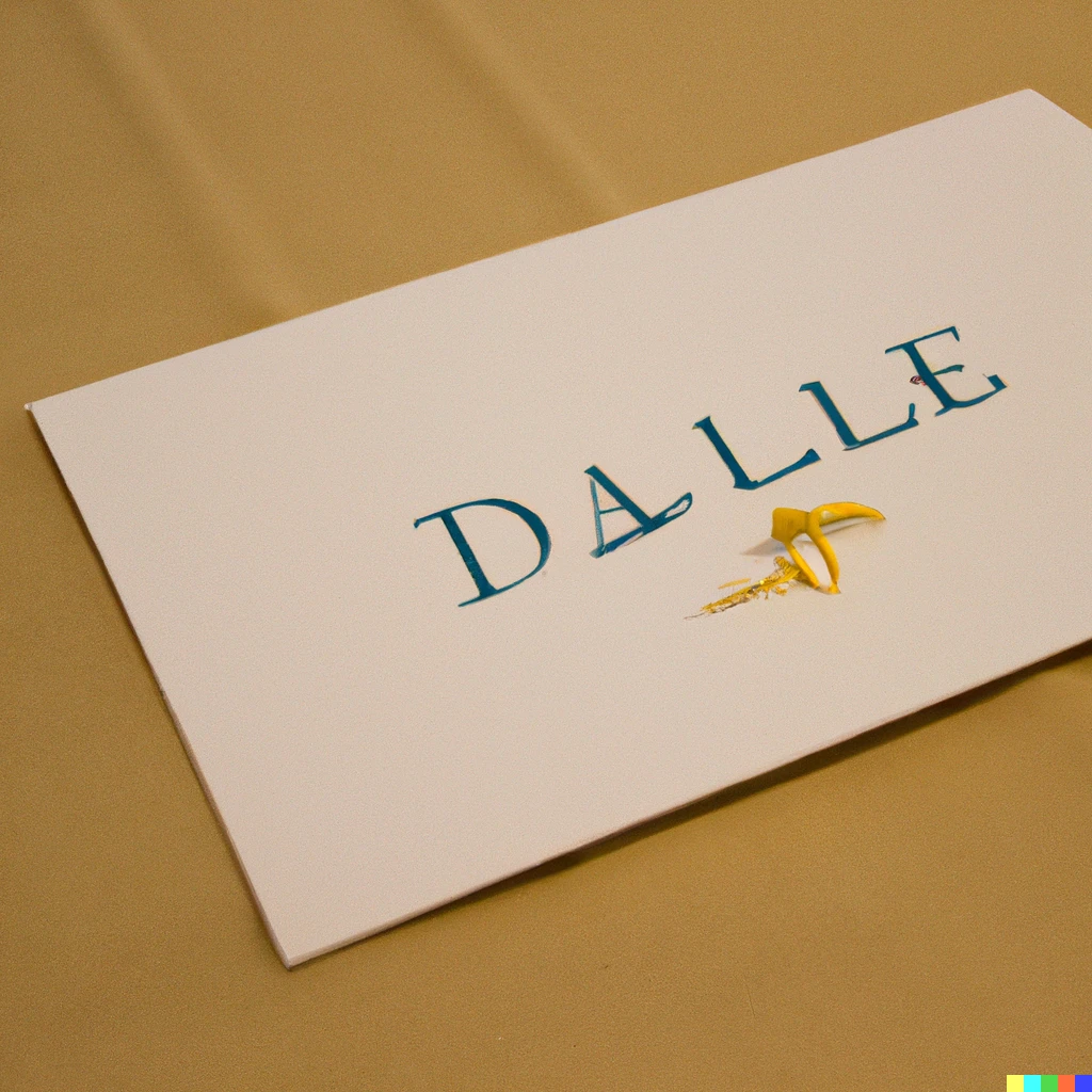 Prompt: a letter on a table that says 'DALL-E invitation'