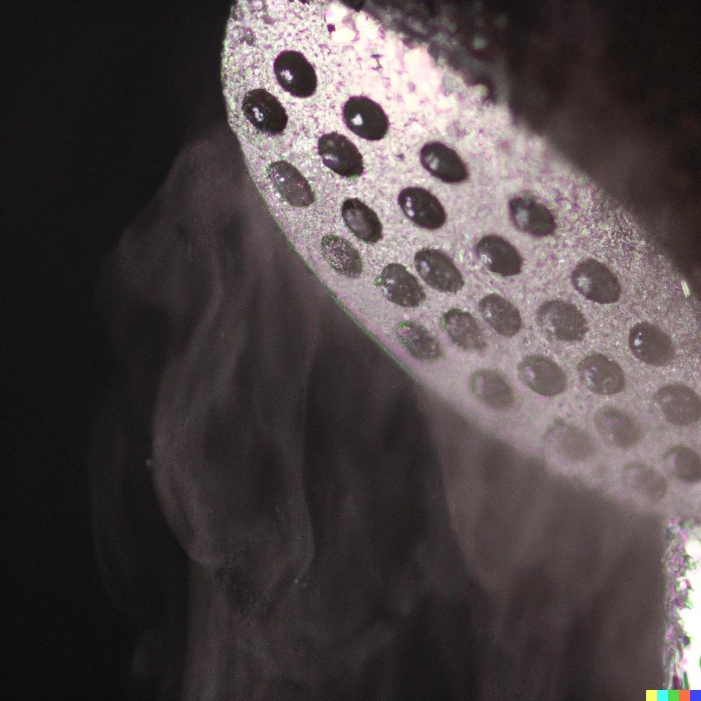 Prompt: macro shot of a shower head, leeches coming out of the shower, studio lighting, water droplets, steam