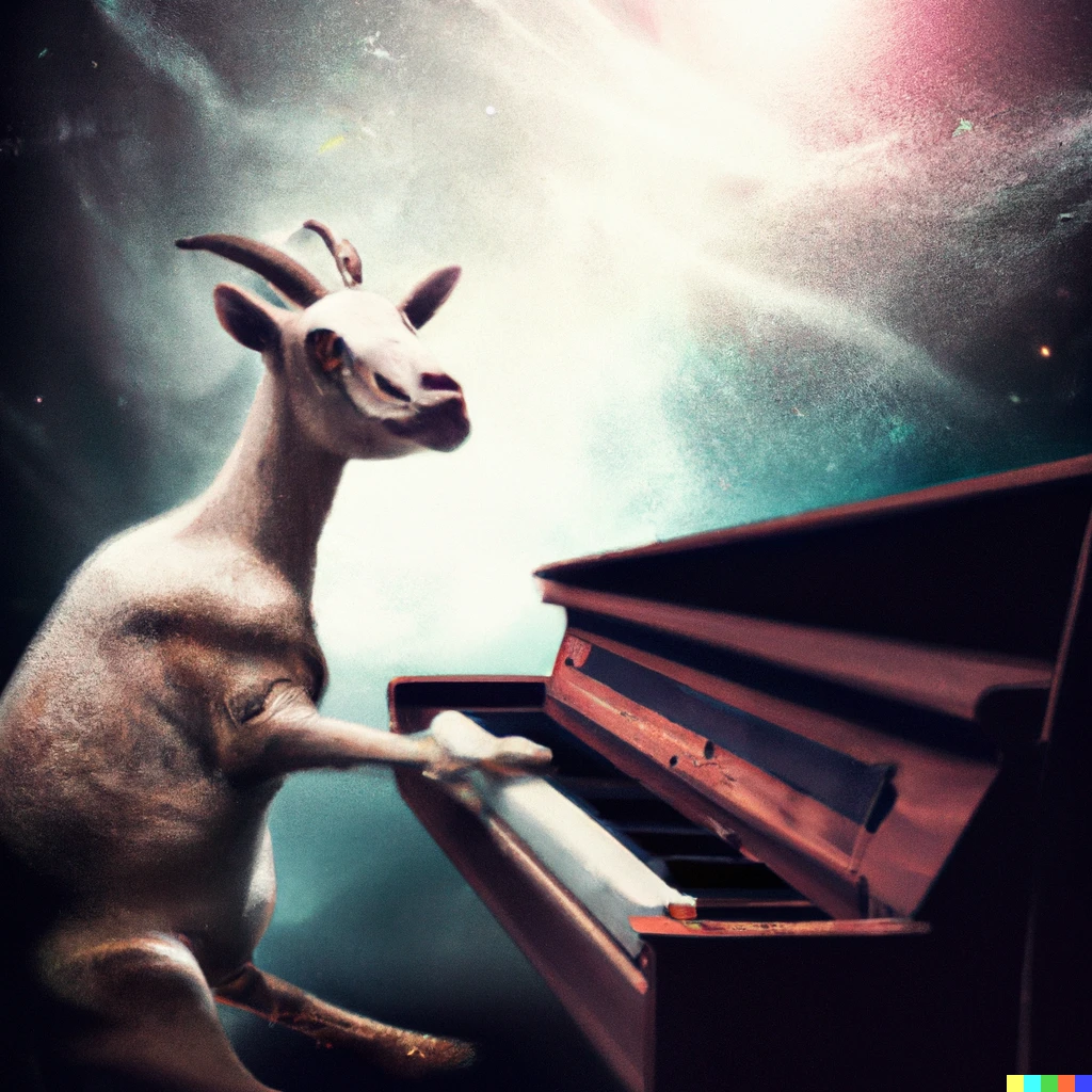 Prompt: A goat playing the piano in the style conceptual art