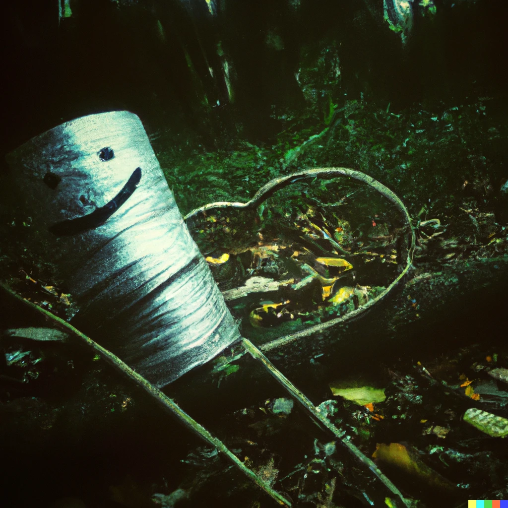 Prompt: An anthropomorphized aluminium coil in a jungle, expressing love for the climate
