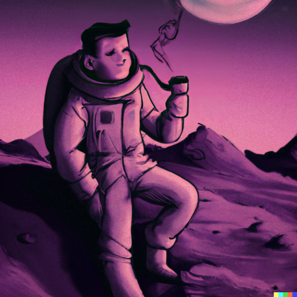 Prompt: An Astronaut on Mars smoking a black 1920s pipe 