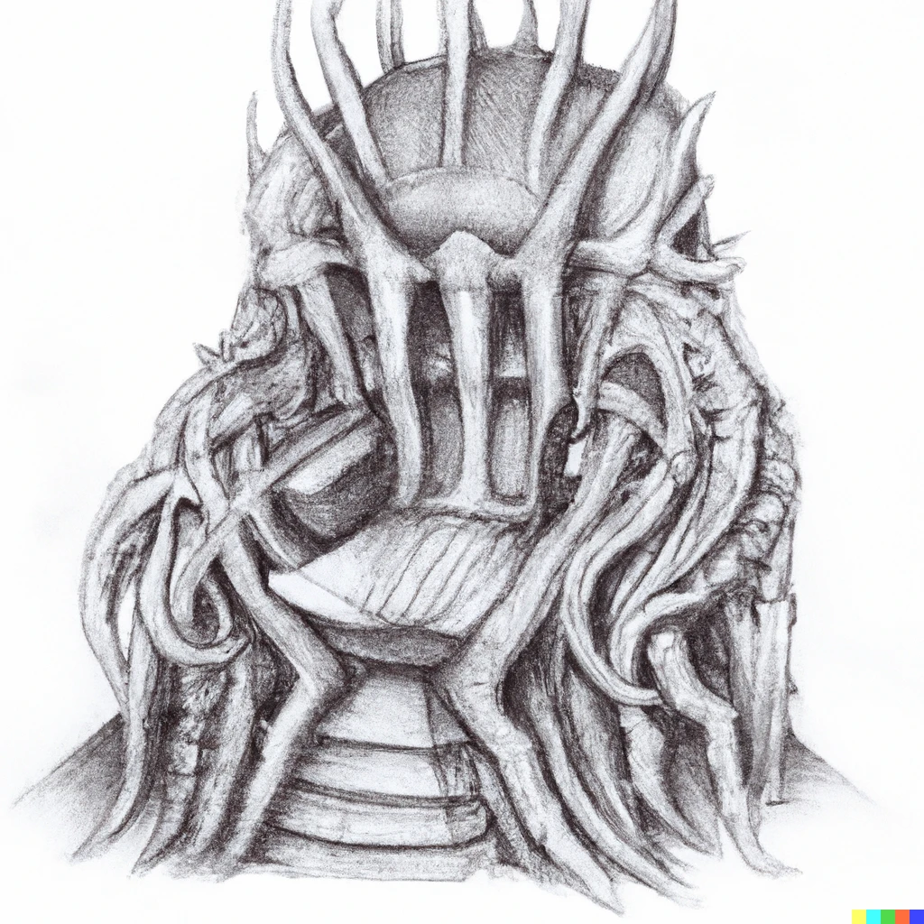 Prompt: a pencil drawing of an alien throne, by H.R Giger