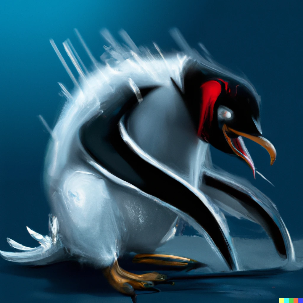 Prompt: a penguin getting demonically possessed, digital art