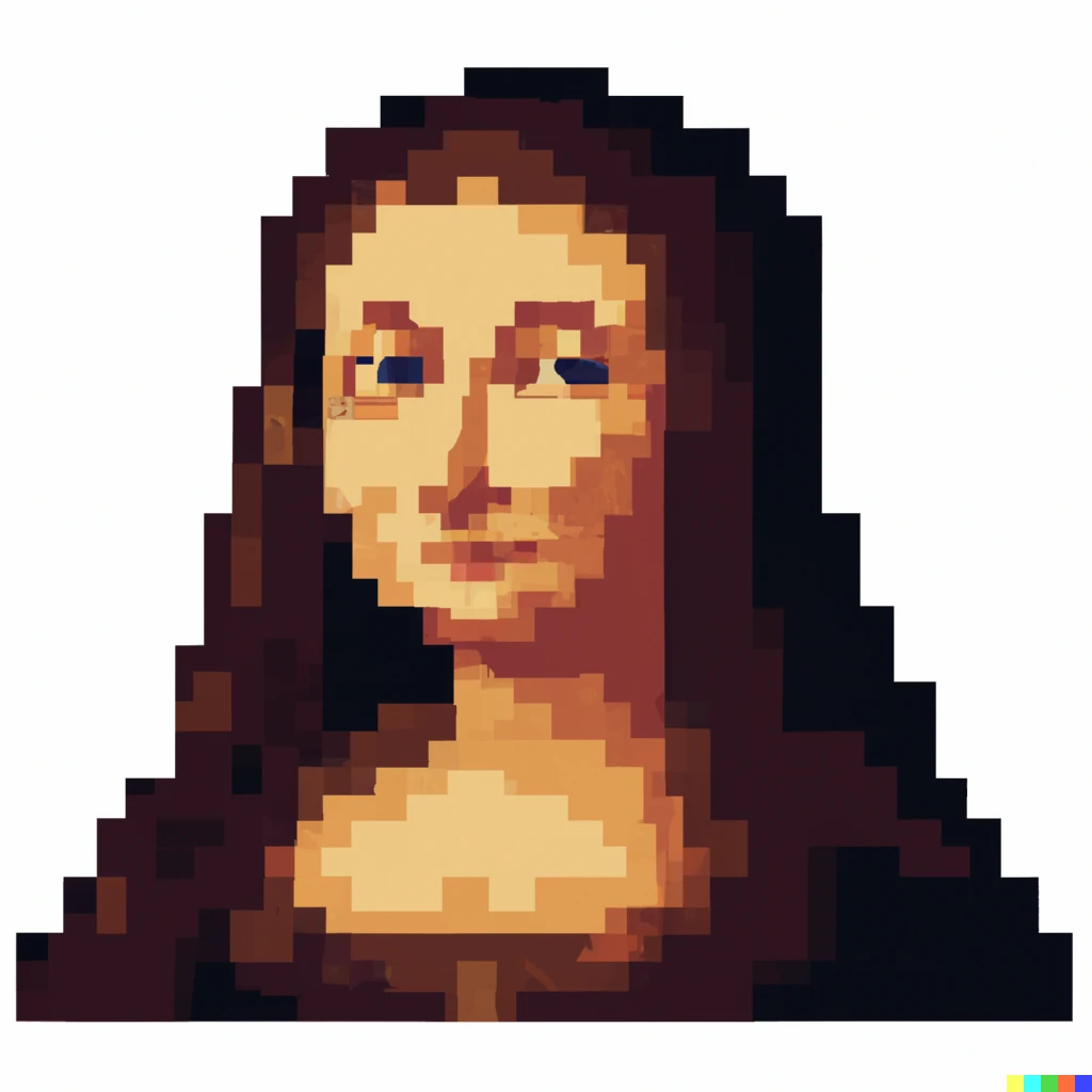 Prompt: Mona Lisa in pixel art style