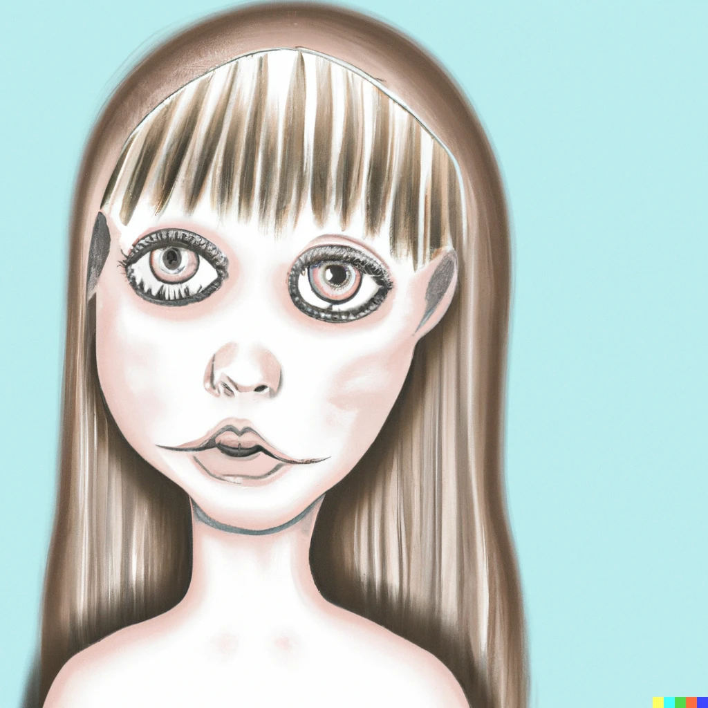 Prompt: A blonde sad girl in the style of Tim Burton 