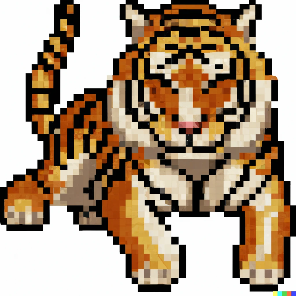 Prompt: a cross-stitching of an 8-bit tiger