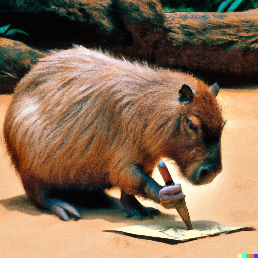 Prompt: A capybara signing the decleration of independence