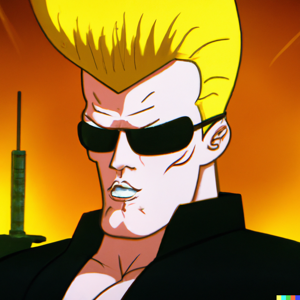 Russell × Dall·e Johnny Bravo As Duke Nukem In Pulp Fiction 1994