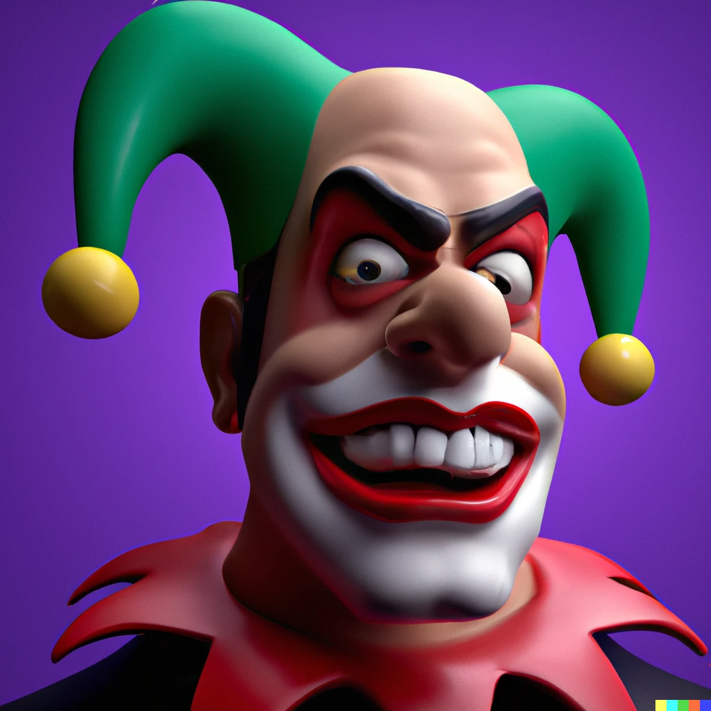 Prompt: Could u please create a 3d render of Homer Simpson as the joker ?