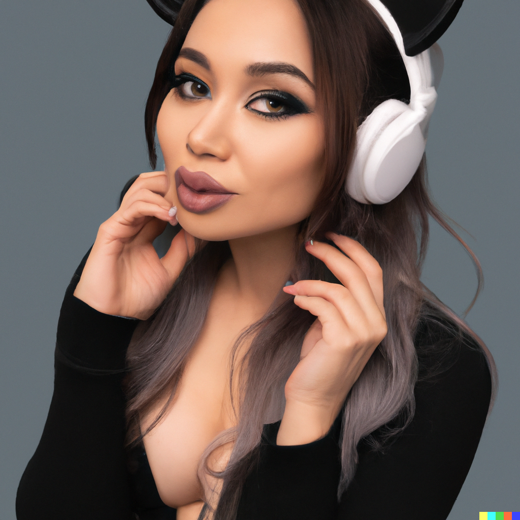 Russell Dalle Portrait Of A Busty Egirl Wearing Headphones With Cat Ears