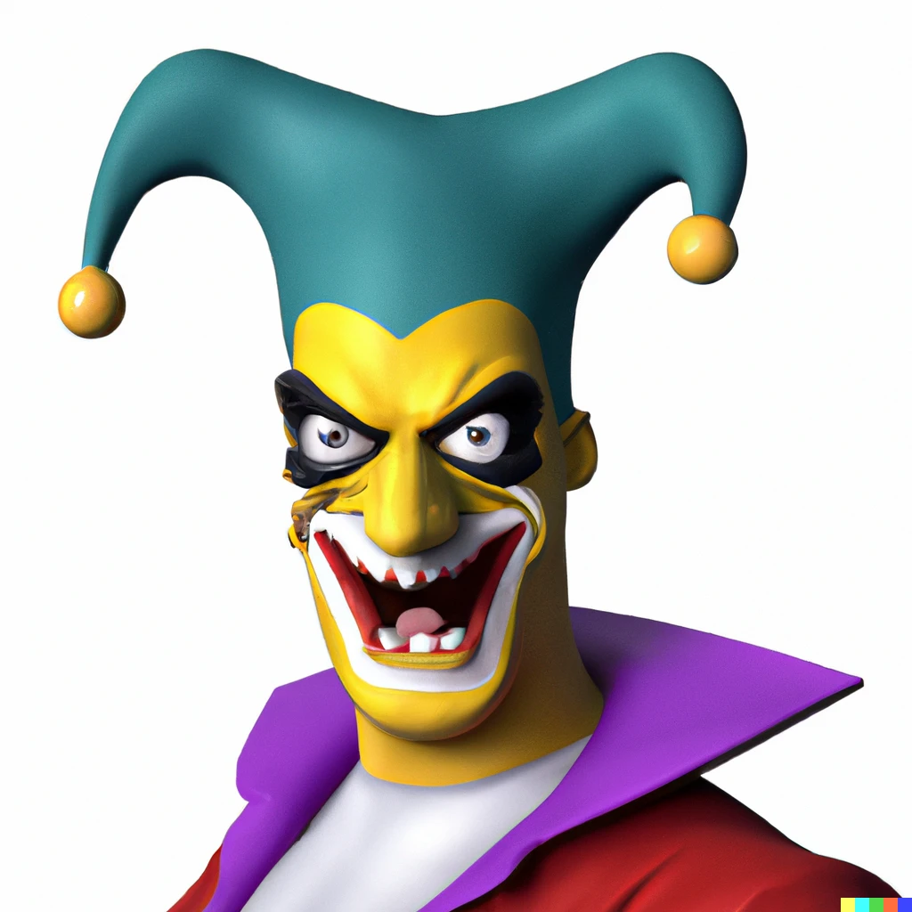 Prompt: Could u please create a 3d render of Homer Simpson as the joker ?