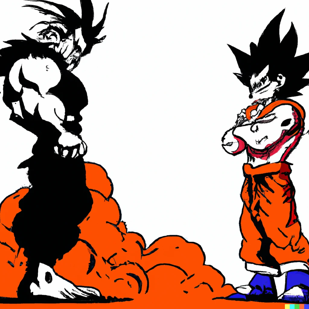 Prompt: Akuma facing down Goku