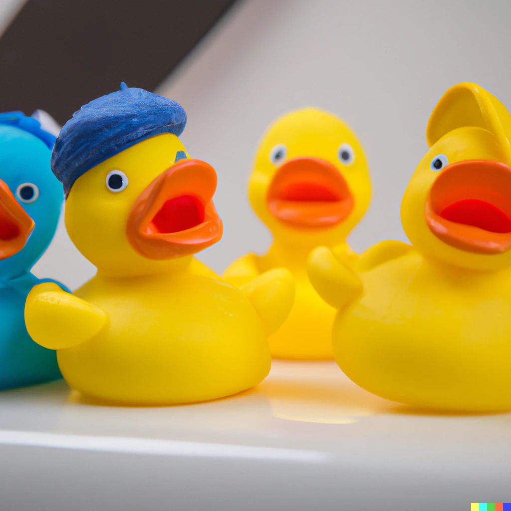 Prompt: rubber duck bath party