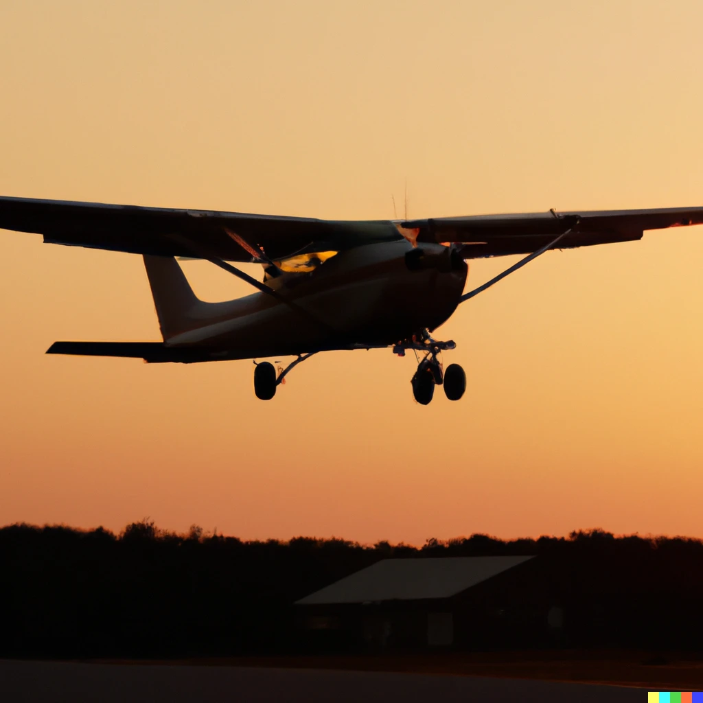 Prompt: Cessna 182 taking off into the sunset