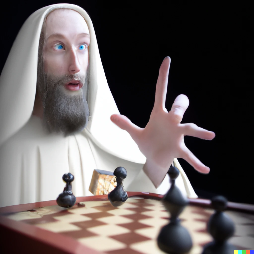 Prompt: God playing chess
