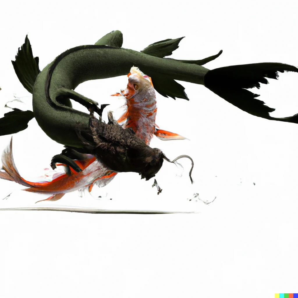 Prompt: render of a koi transitioning to a dragon