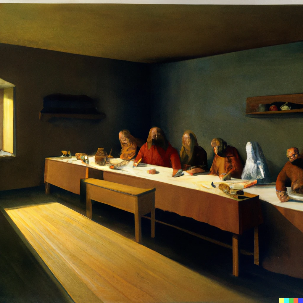 Prompt: Da Vinci's The last supper depicted by Edward hopper