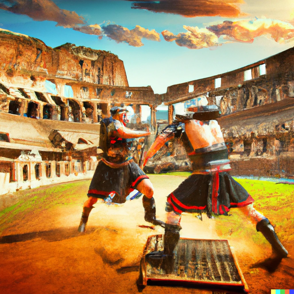 Prompt: gladiators fighting in the colosseum 