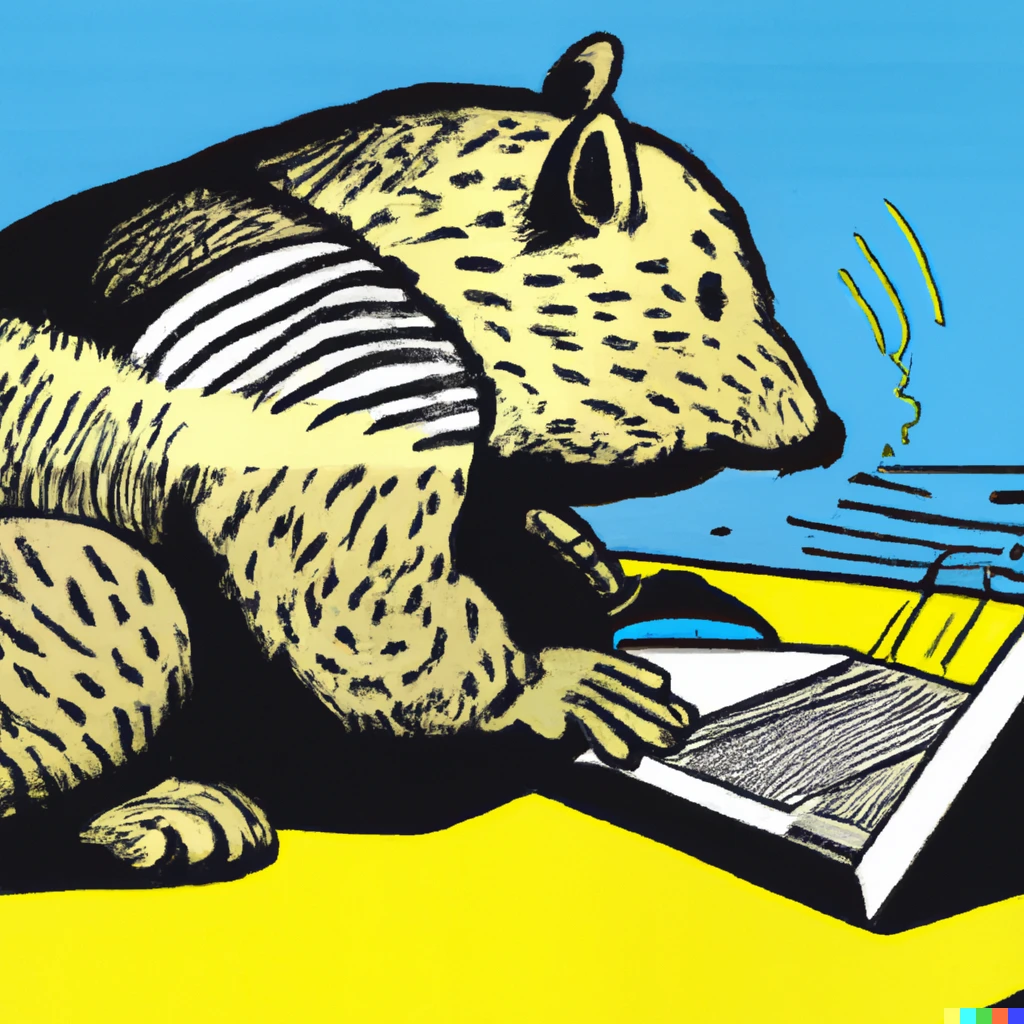 Prompt: a wombat using a laptop computer by roy lichtenstein